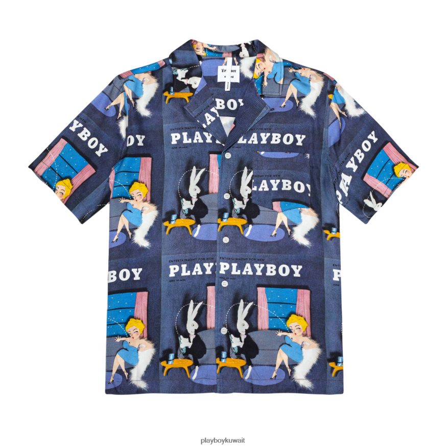 Playboy رجال قميص معسكر سوللاند يونيو 1954 R820R275 ملابس أزرق