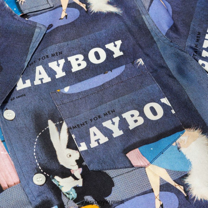 Playboy رجال قميص معسكر سوللاند يونيو 1954 R820R275 ملابس أزرق