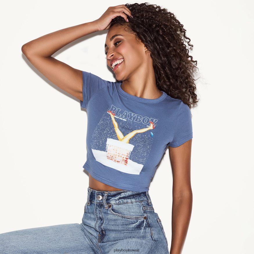 Playboy نحيف ديسمبر 2013 غطاء تي شيرت الطفل R820R935 ملابس أزرق مغبر