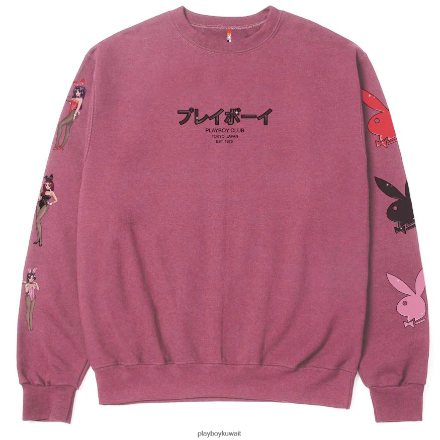 Playboy رجال طوكيو نادي الأرنب Crewneck R820R344 ملابس الصباغ المارون
