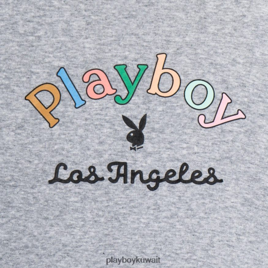 Playboy نحيف قوس قزح التسمية الرئيسية طويلة الأكمام أعلى R820R1004 ملابس هيذر رمادي