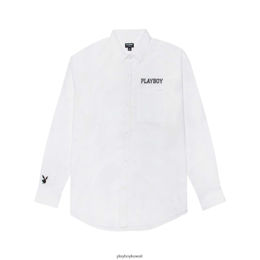 Playboy نحيف زر صديقها أسفل مشرق R820R1057 ملابس أبيض