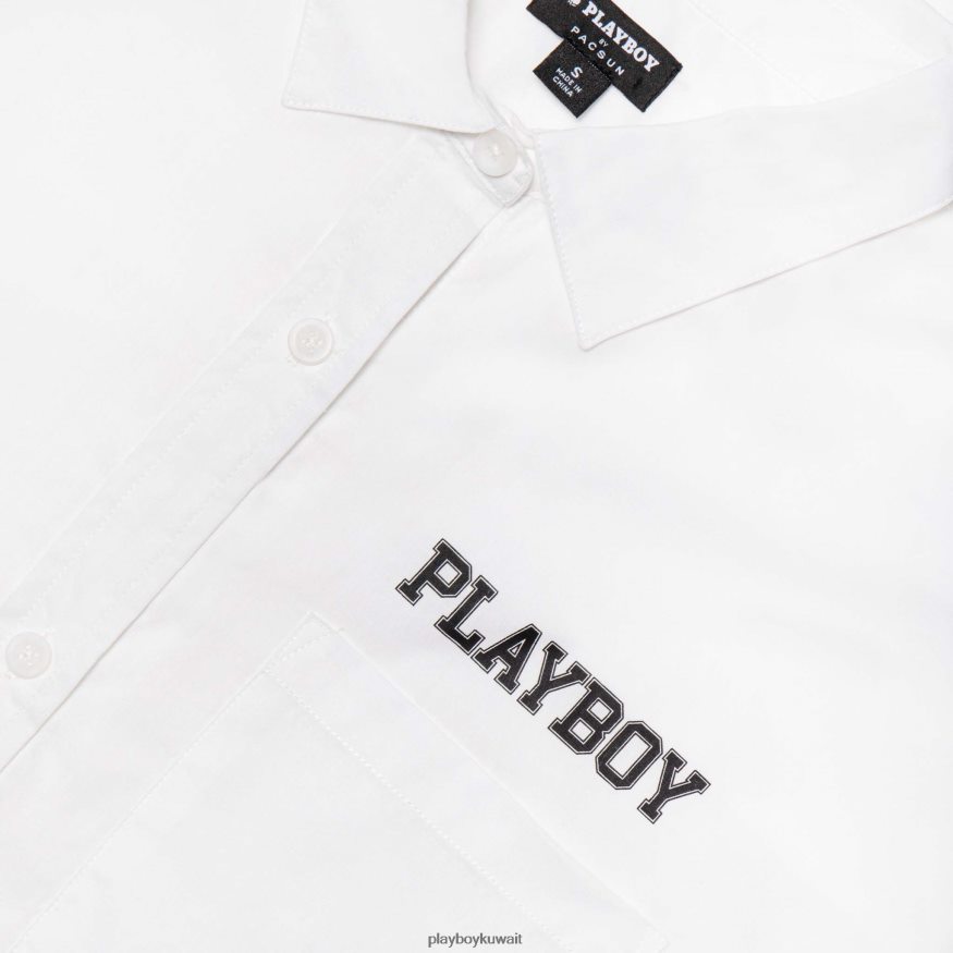 Playboy نحيف زر صديقها أسفل مشرق R820R1057 ملابس أبيض