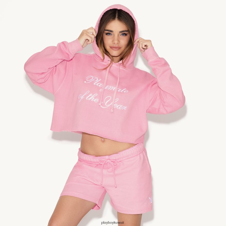 Playboy نحيف زميل اللعب لهذا العام هوديي الطباعة R820R1070 ملابس وردي/أبيض