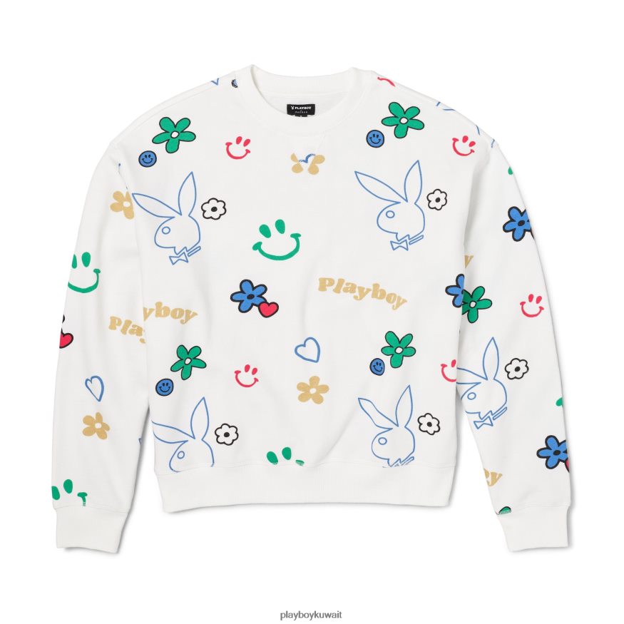 Playboy نحيف خربش البلوز الرقبة الطاقم R820R1154 ملابس نجمة بيضاء