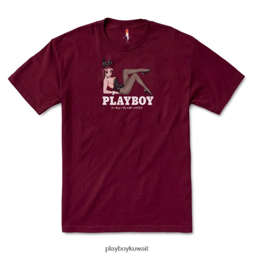 Playboy رجال نادي طوكيو مفتوح تي شيرت متأخر R820R117 ملابس بورجوندي