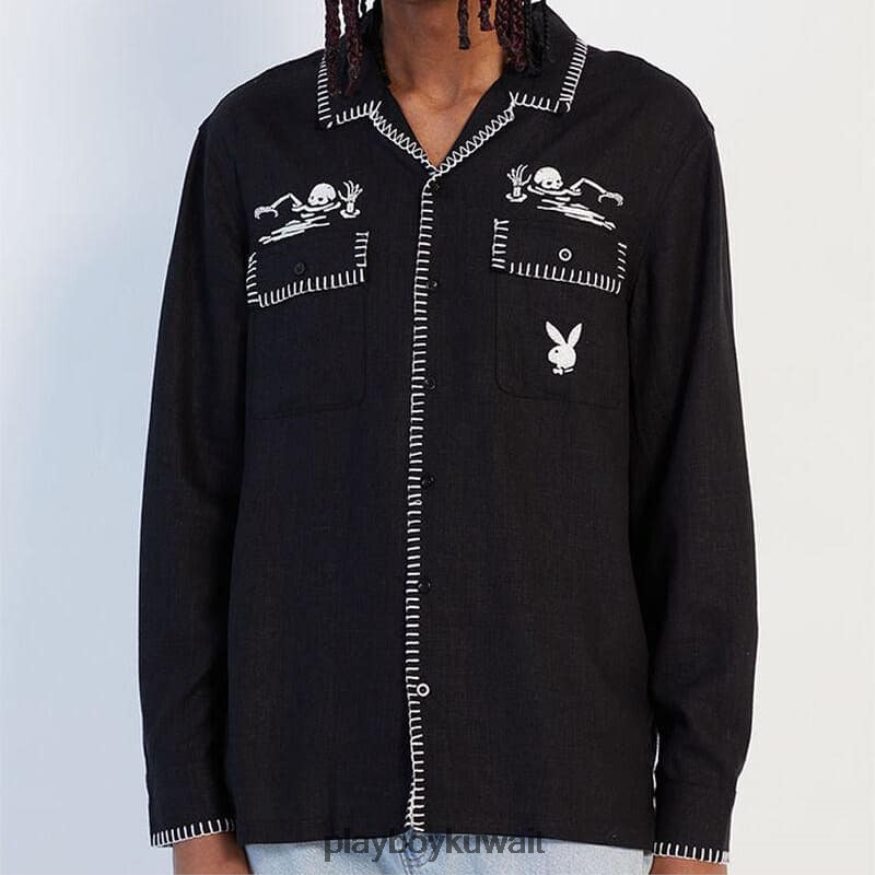 Playboy رجال السكان المحليين فقط قمزة طويلة الأكمام R820R144 ملابس أسود