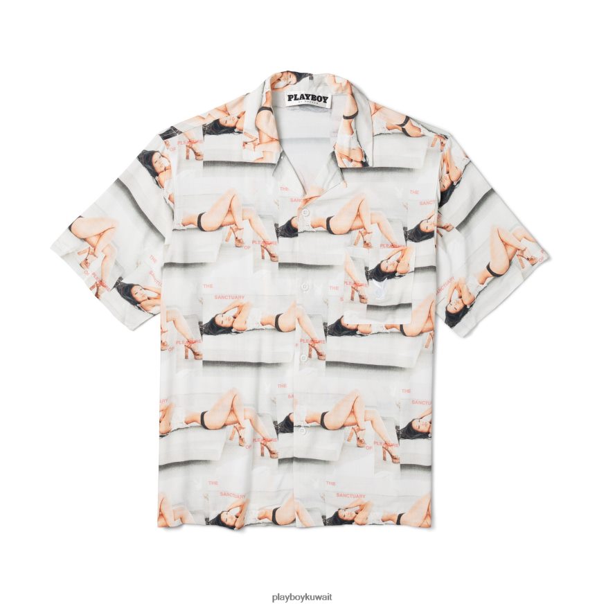 Playboy رجال قميص مخيم الحرم R820R180 ملابس أبيض