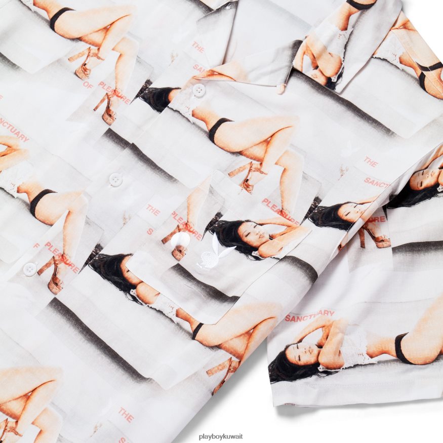 Playboy رجال قميص مخيم الحرم R820R180 ملابس أبيض