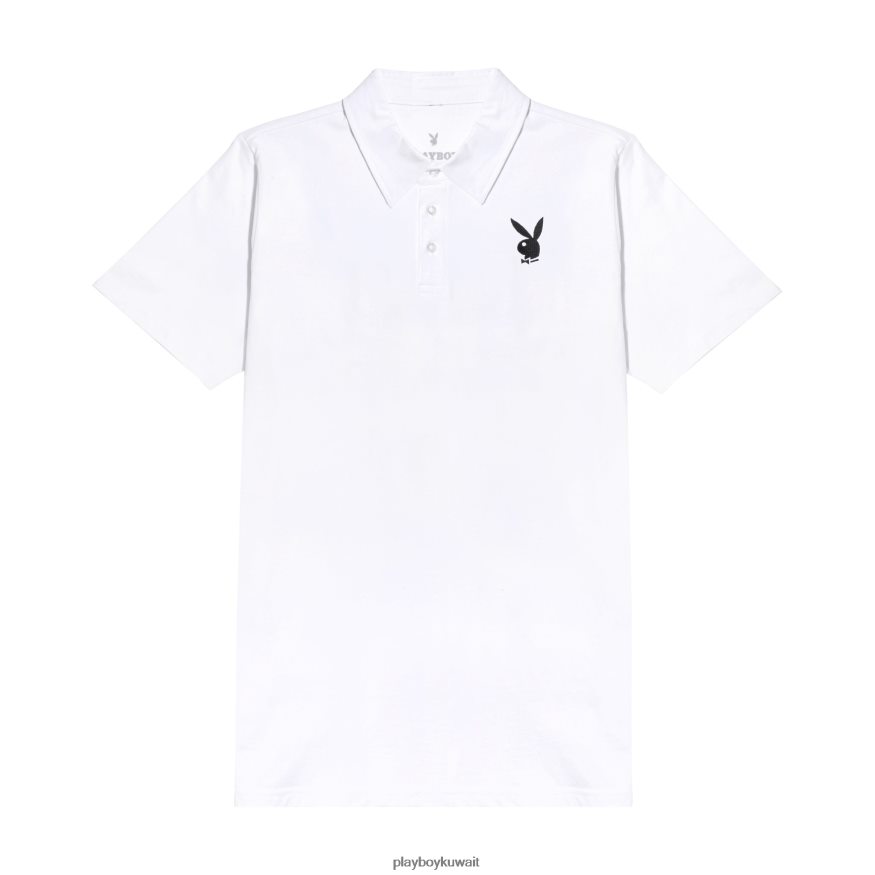 Playboy رجال قميص بولو كلاسيكي برأس أرنب R820R249 ملابس أبيض