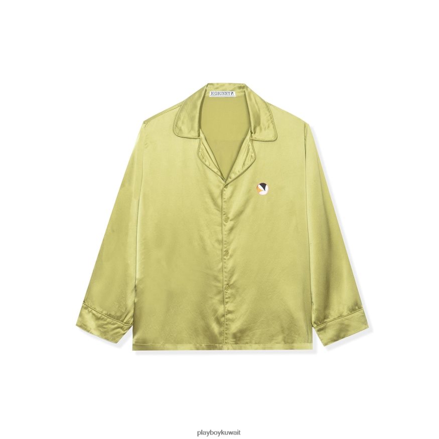 Playboy رجال زر حريري أسفل الياقة العلوية R820R270 ملابس زيتون