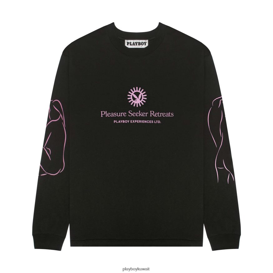 Playboy رجال تي شيرت الباحث عن المتعة بأكمام طويلة R820R272 ملابس أسود