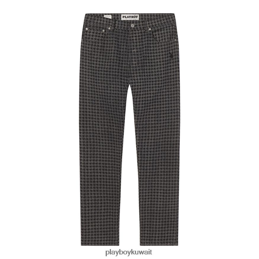 Playboy رجال بنطال جينز بنقشة هاوندزتوث R820R562 ملابس رمادي