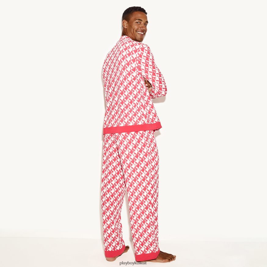 Playboy رجال طقم بيجامة كلاسيكي على شكل أرنب R820R693 ملابس أحمر