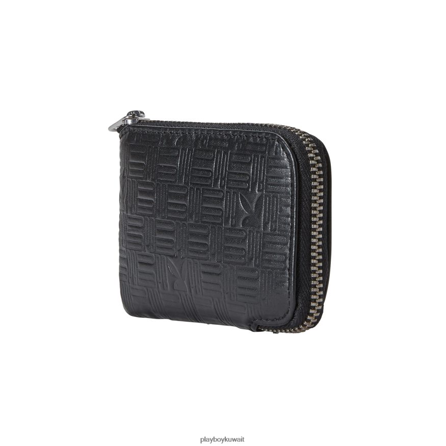 Playboy رجال محفظة أمامية بسحاب منقوش R820R862 ملحق أسود