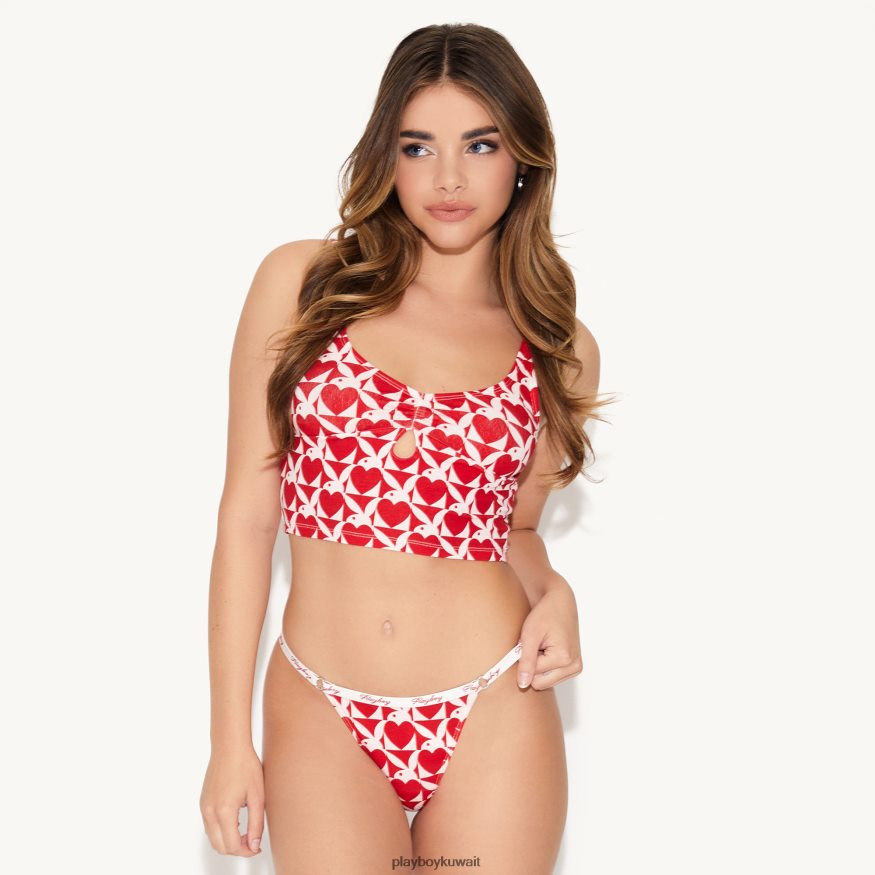 Playboy نحيف أساسيات ثقب المفتاح كامي R820R976 ملابس الأبيض مع الأحمر