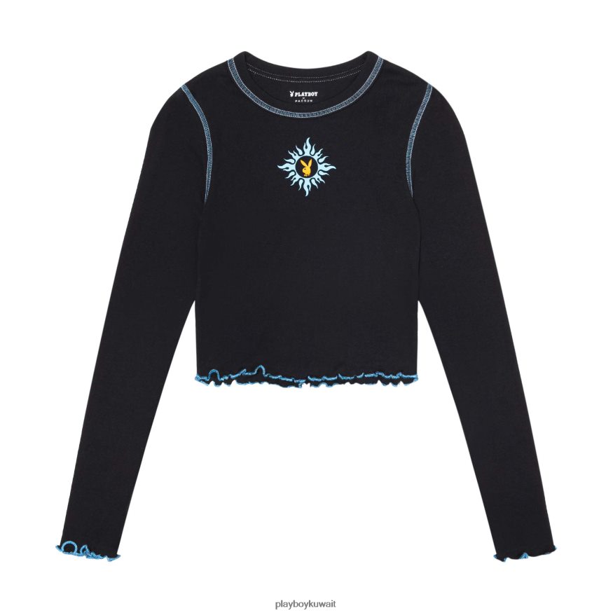 Playboy نحيف غرزة متباينة بأكمام طويلة R820R996 ملابس أنثراسايت