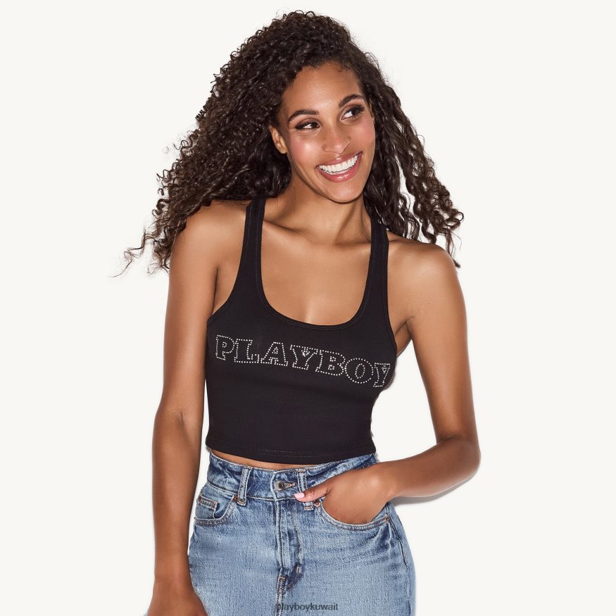 Playboy نحيف حجر الراين الصاري خزان Racerback R820R979 ملابس أسود