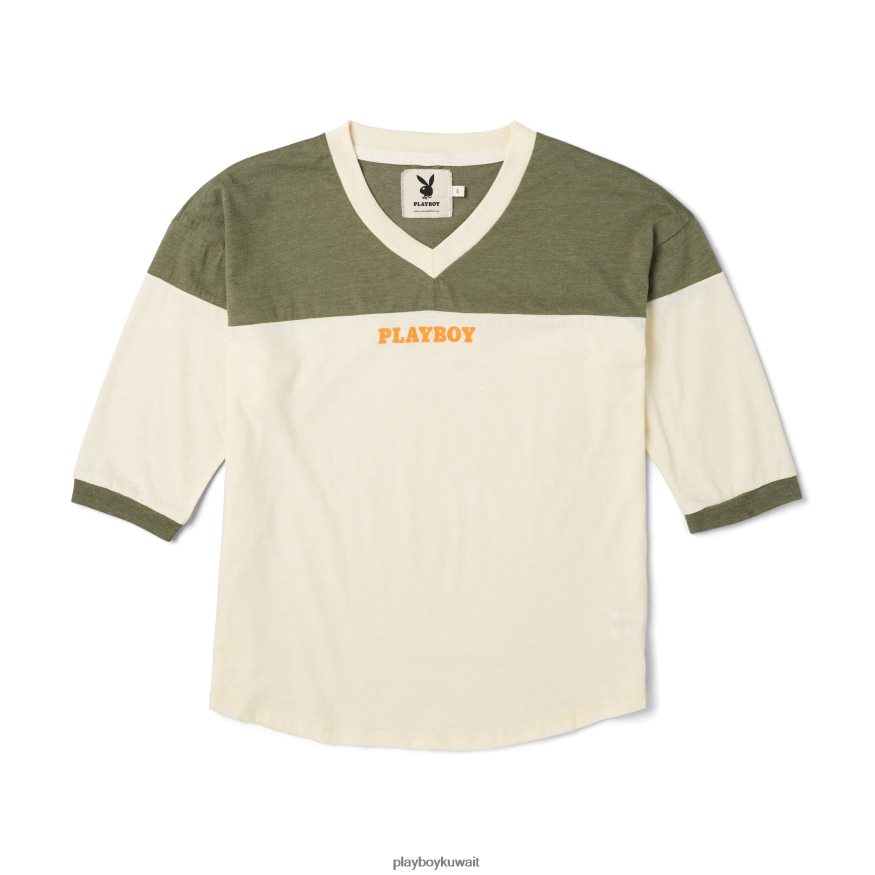 Playboy نحيف جيرسي برقبة على شكل حرف V وأكمام طويلة 1/2 كم R820R1043 ملابس إبداعي