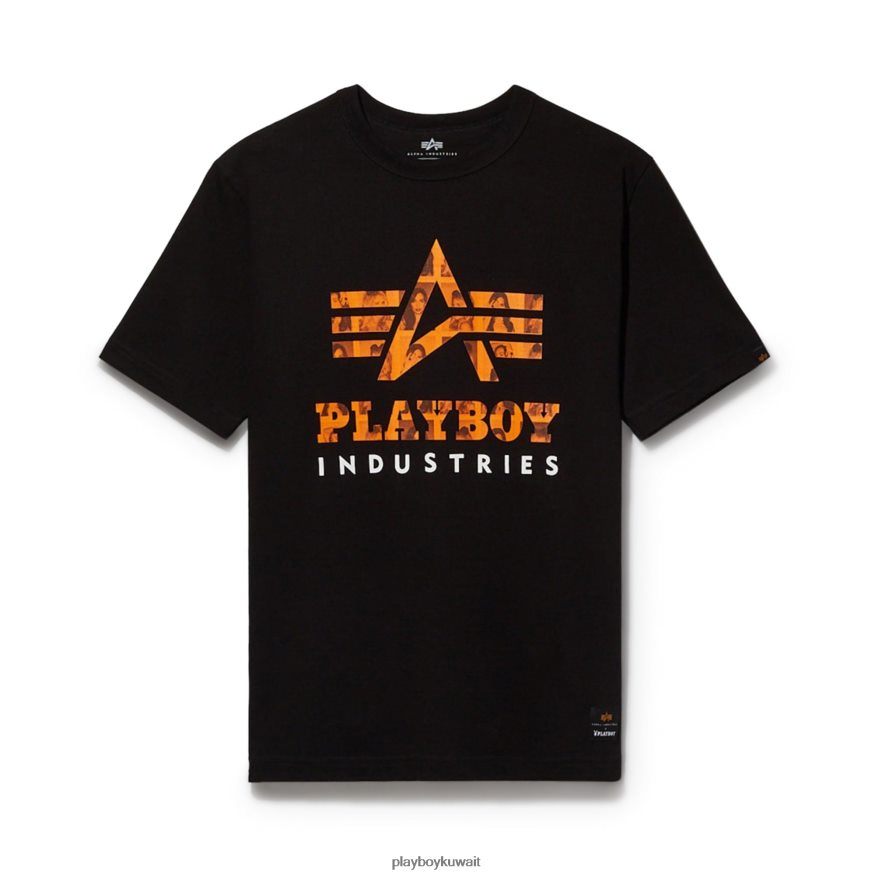 Playboy x Alpha Industries رجال تي شيرت كلاسيكي R820R168 ملابس أسود