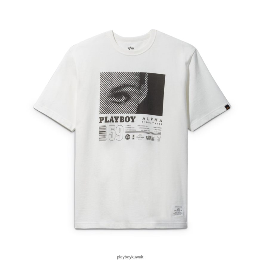 Playboy x Alpha Industries رجال تي شيرت جولة حول العالم R820R173 ملابس أبيض