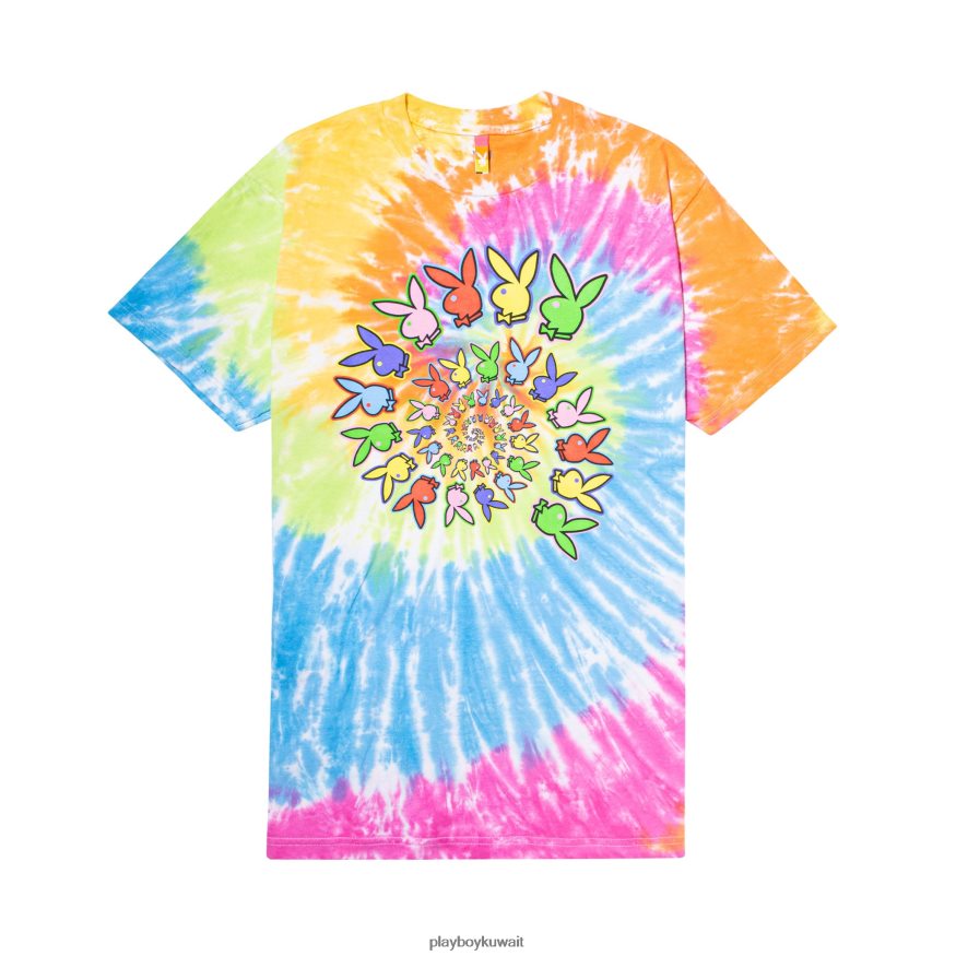 Playboy x Color Bars رجال تي شيرت مصبوغ حلزوني R820R228 ملابس قوس المطر