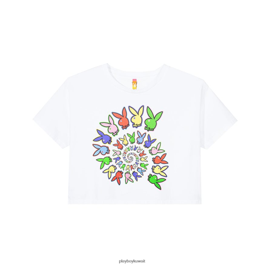 Playboy x Color Bars نحيف تي شيرت قصير حلزوني R820R959 ملابس أبيض