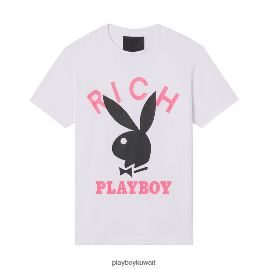 Playboy x John Richmond رجال شعار تي شيرت R820R128 ملابس أبيض